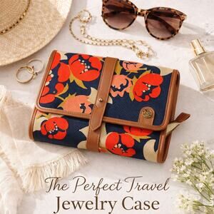 Spartina Daufuskie Island Linen Leather Floral Jewelry Case Travel Pouch NWOT